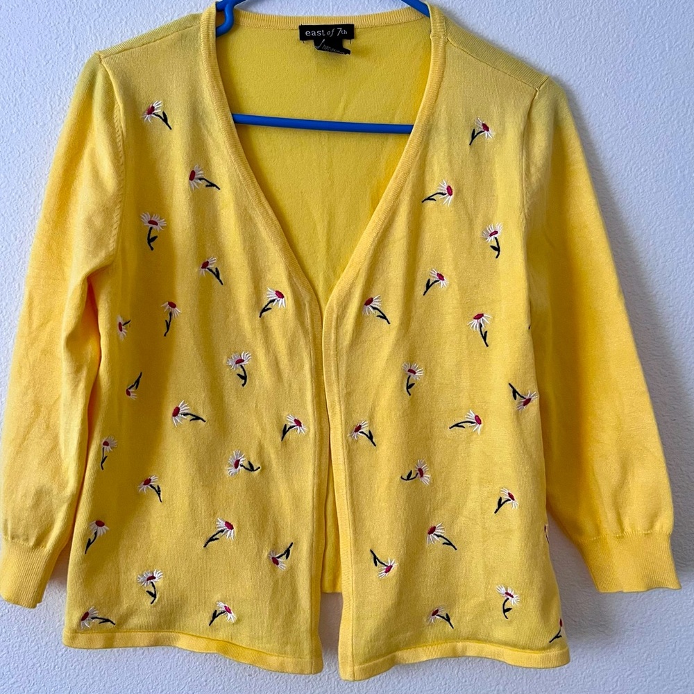 Sunshine yellow open sweater from east of 7th in size medium